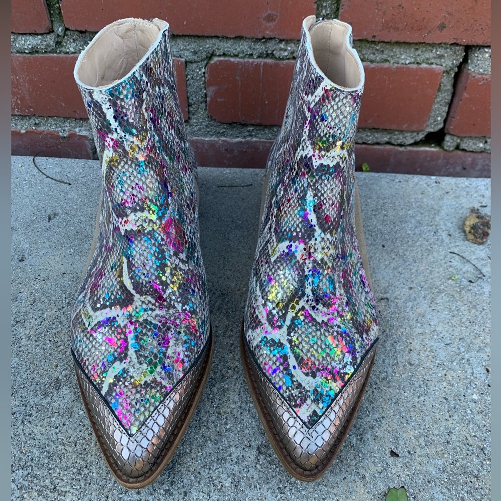 Multicolor Python Embossed Leather & Suede Ankle … - image 1